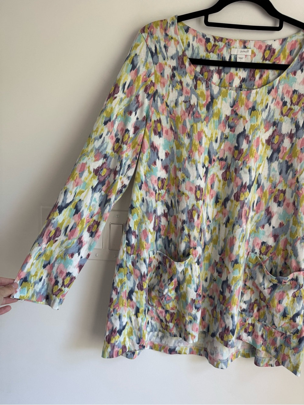 Jill Pure Tunic Top Knit Shirt Multicolor Watercolor Womens Size L - Picture 2 of 8